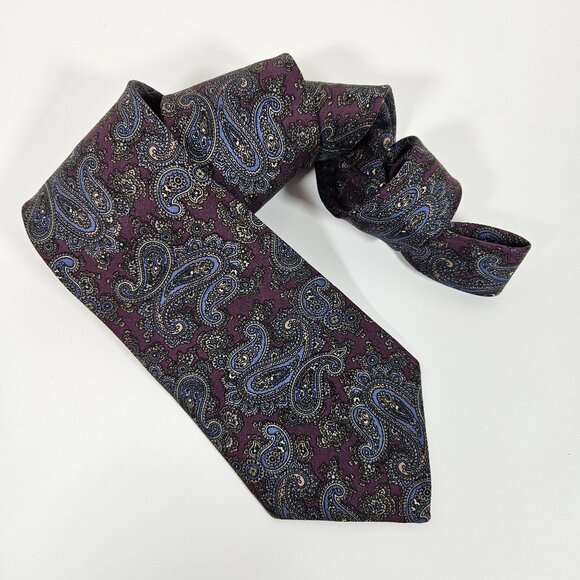 Neil Martin Paisley Mens Tie Italian Silk Made in USA Necktie Dark Purple Blue - Picture 11 of 11